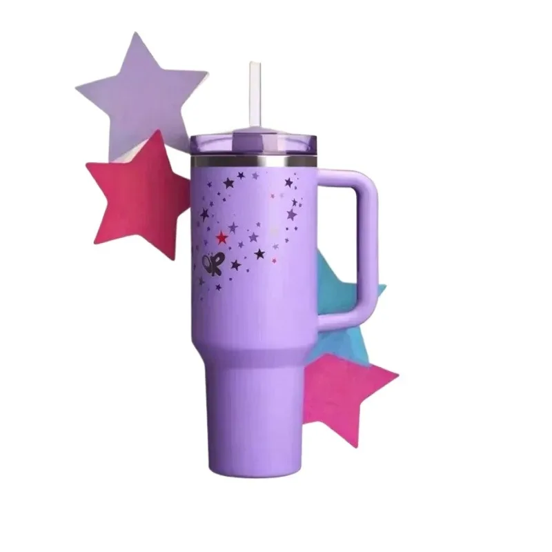 Starry Pattern Large Capacity Insulated Tumbler with Handle Straw Aesthetic Portable Thermal Travel Water Mug