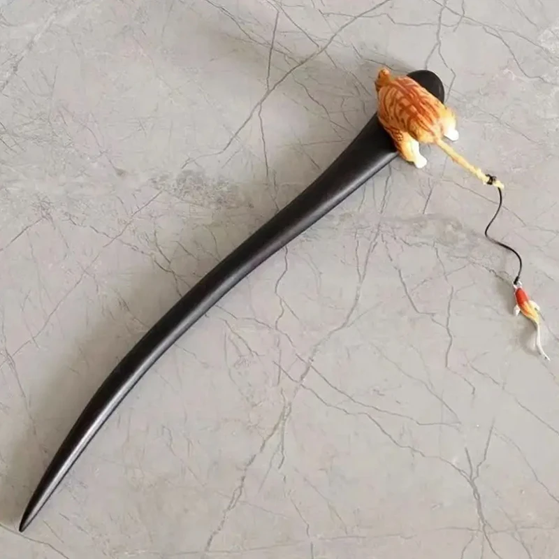 Unique Cat Fishing Wooden Hair Stick Retro Chinese Style Tassel Hairpin For  Women Girls Hanfu Hair Chopstick Clips Headwear Gift - AliExpress 200000297