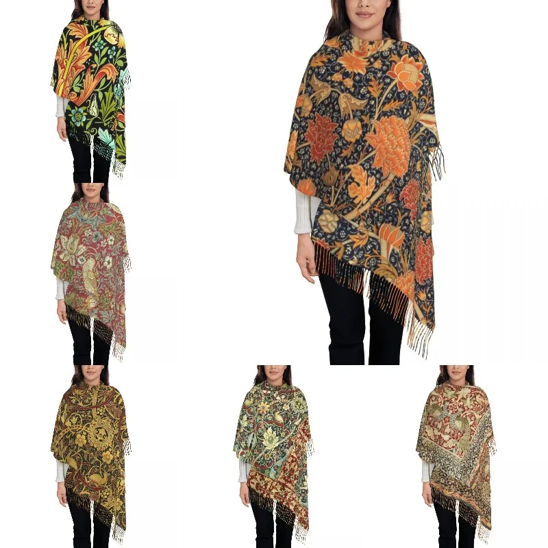 Customized Printed William Morris Orange Cray Floral Art Scarf Women Men Winter Warm Scarves Textile Pattern Shawl Wrap