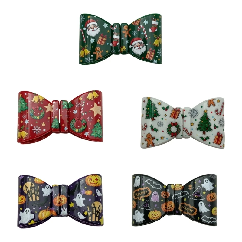 3XUA Holiday Print Bowknot Barrette Hairpin for Quick Hair Styling and Party Wear