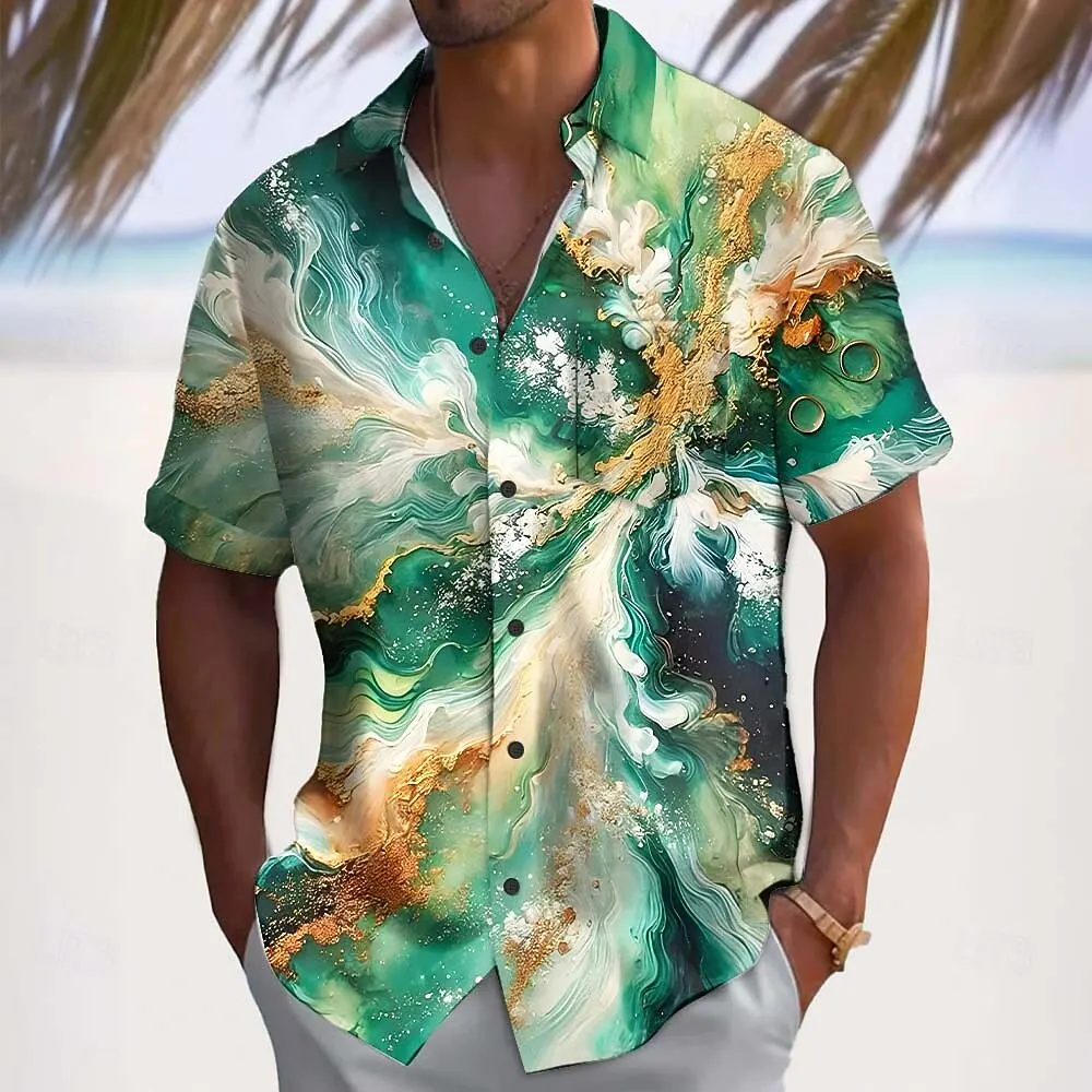 

Men's Geometric Marble Abstract Liquid Art Shirt Summer Hawaiian Shirt Button Up Shirt Aloha Shirt Short Sleeve Front One Pocket