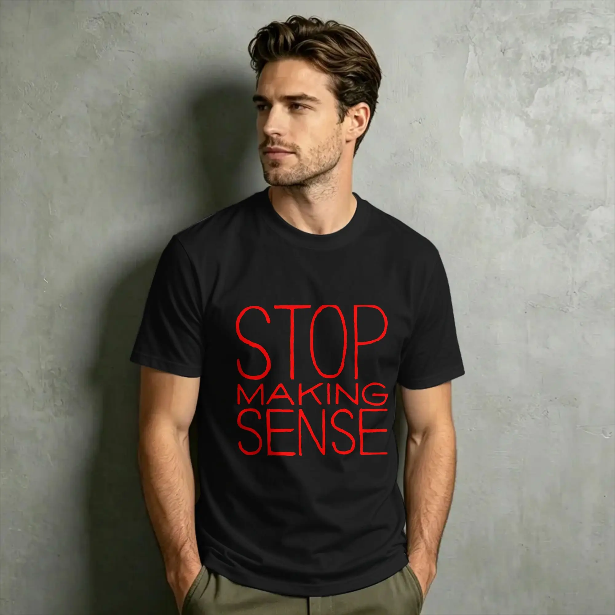 Vintage T-Talking H-Heads Band T-Shirts for Men Crewneck Cotton T Shirt Stop Making Sense Short Sleeve Tees Plus Size Clothing