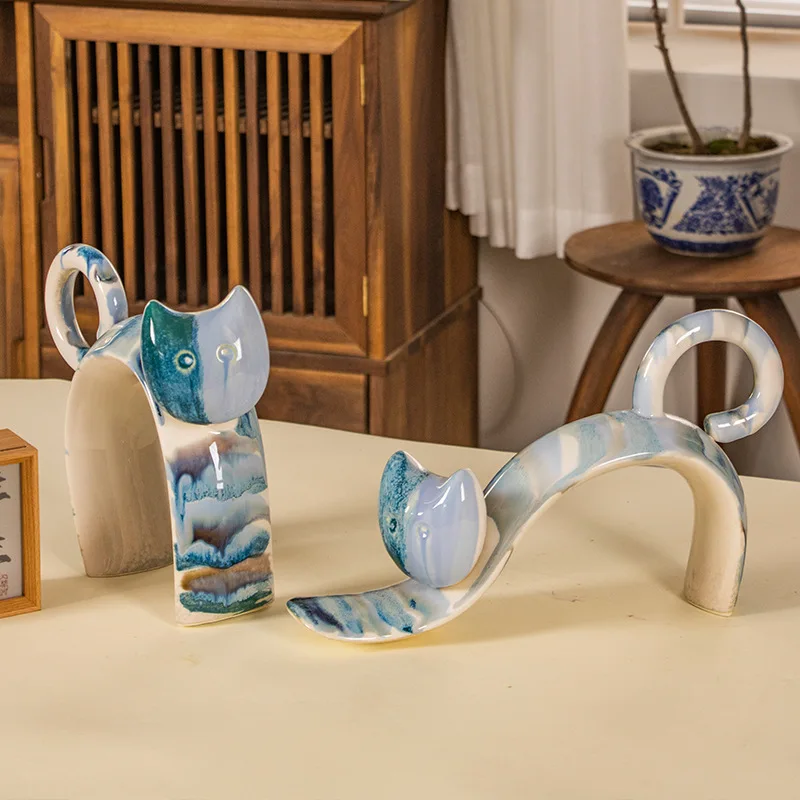 

Jingdezhen handmade painted ceramic cat ornaments living room TV cabinets entrance decoration crafts home decoration accessories