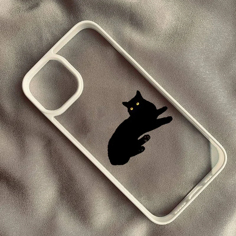 Cool Cartoon Red Wine Black Cat Phone Case For iPhone 16 14 15 Pro MAX 13 11 12 XS SE20 XR 7 8Plus Shockproof Clear Hard Cover