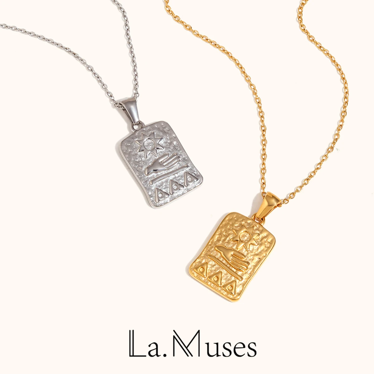

La. Muses Retro Sun Square Pendant Stainless Steel Women's Necklace 18K PVD Gold Plated Waterproof Jewelry Gift 2025