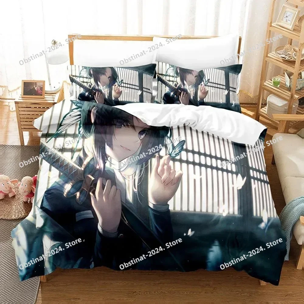 패션 애니메이션 악마 슬레이어 싱글 트윈 침구 세트 베개 커버 이불 커버가있는 인쇄 부드러운 싱글 더블 퀸 슈퍼 킹 사이즈