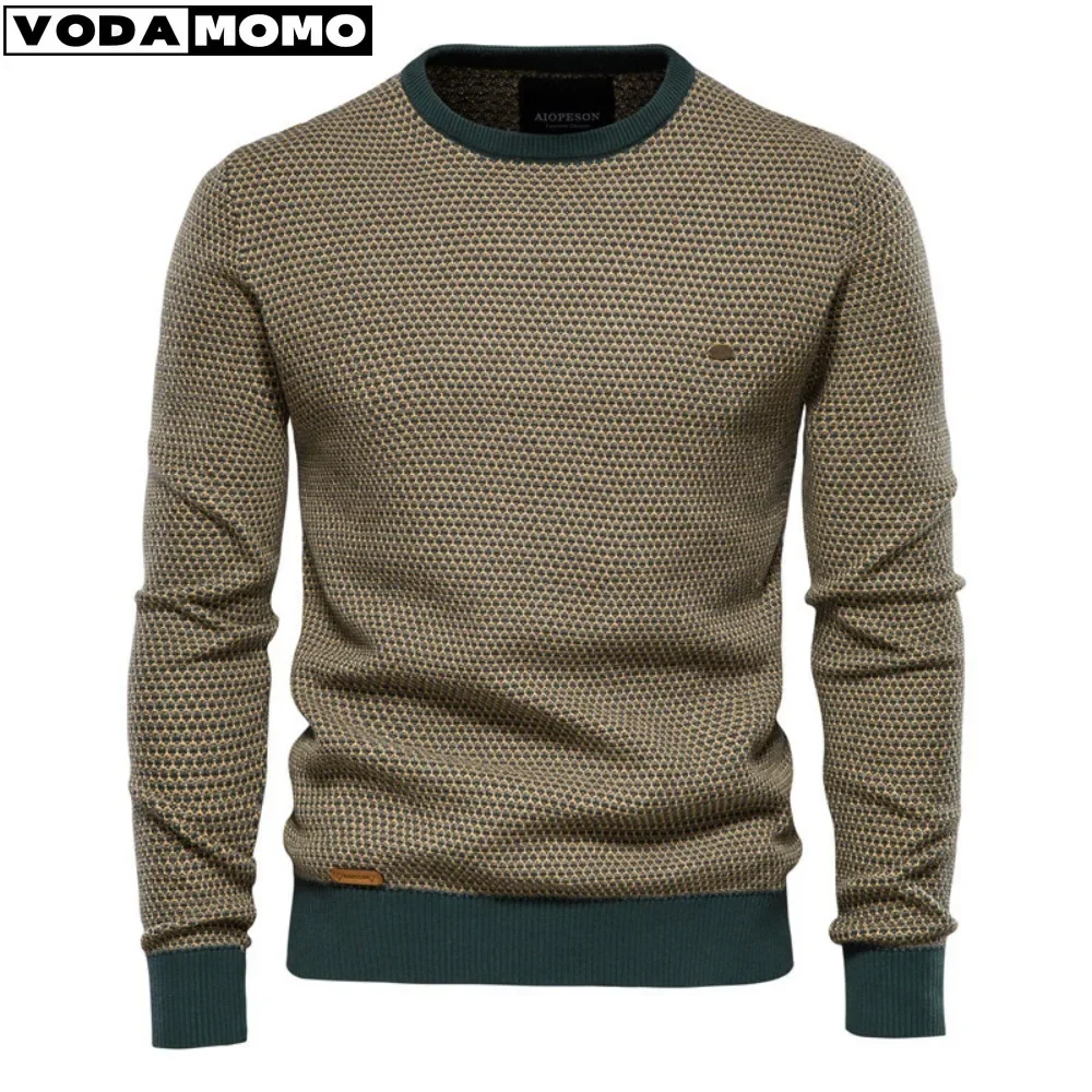 Cotton Spliced Pullovers Sweater Men Casual Warm O-Neck Quality Mens Knitted Sweater Winter Fashion Sweaters for Men Clothes