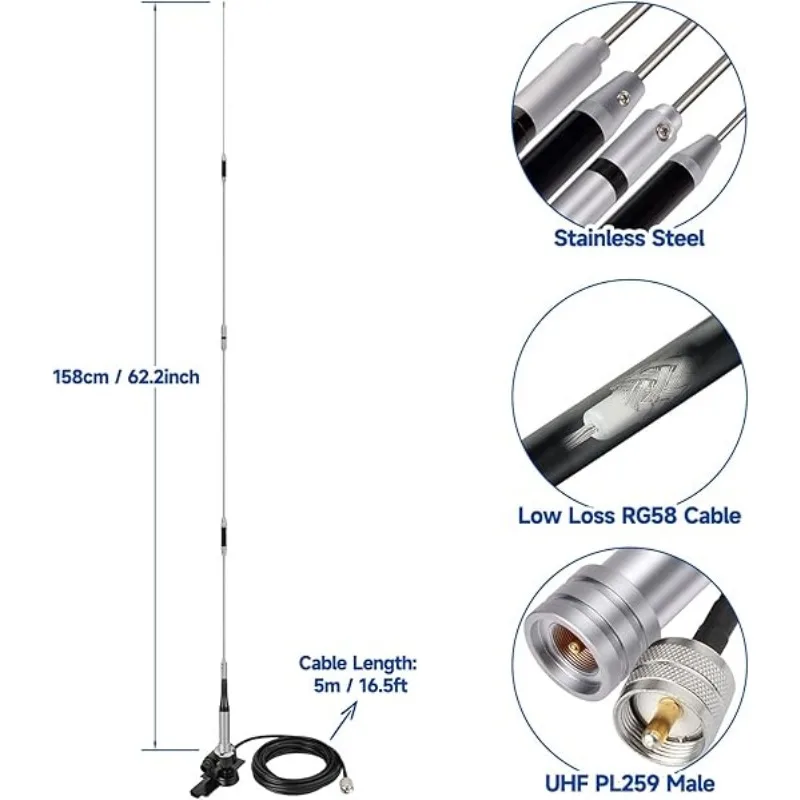 DIAMOND SG7900 UHF/VHF Dual Band Mobile Antenna 144/430MHz Stainless Steel SG-7900 5.0/7.6dBi Gain Car Mobile Radio Antenna 150W