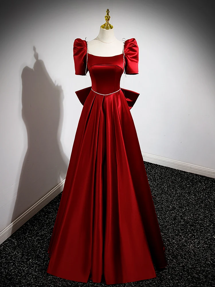 

Ele Satin Wedding Dr Knot Bride-to-be Ceremony Host ort Sve Floor Length Evening Gown for Par Wedding