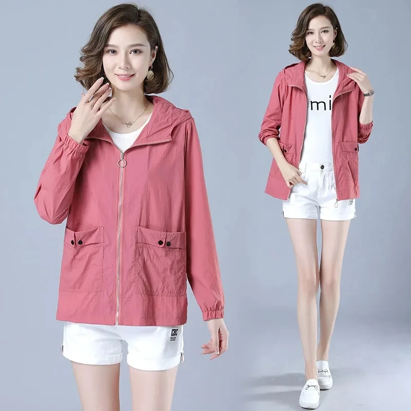 Women Sun Protection Clothing 2023 New Summer Jacket Anti-Ultraviolet Coat Female Hooded Jacket Zipper Loose Outerwear Female