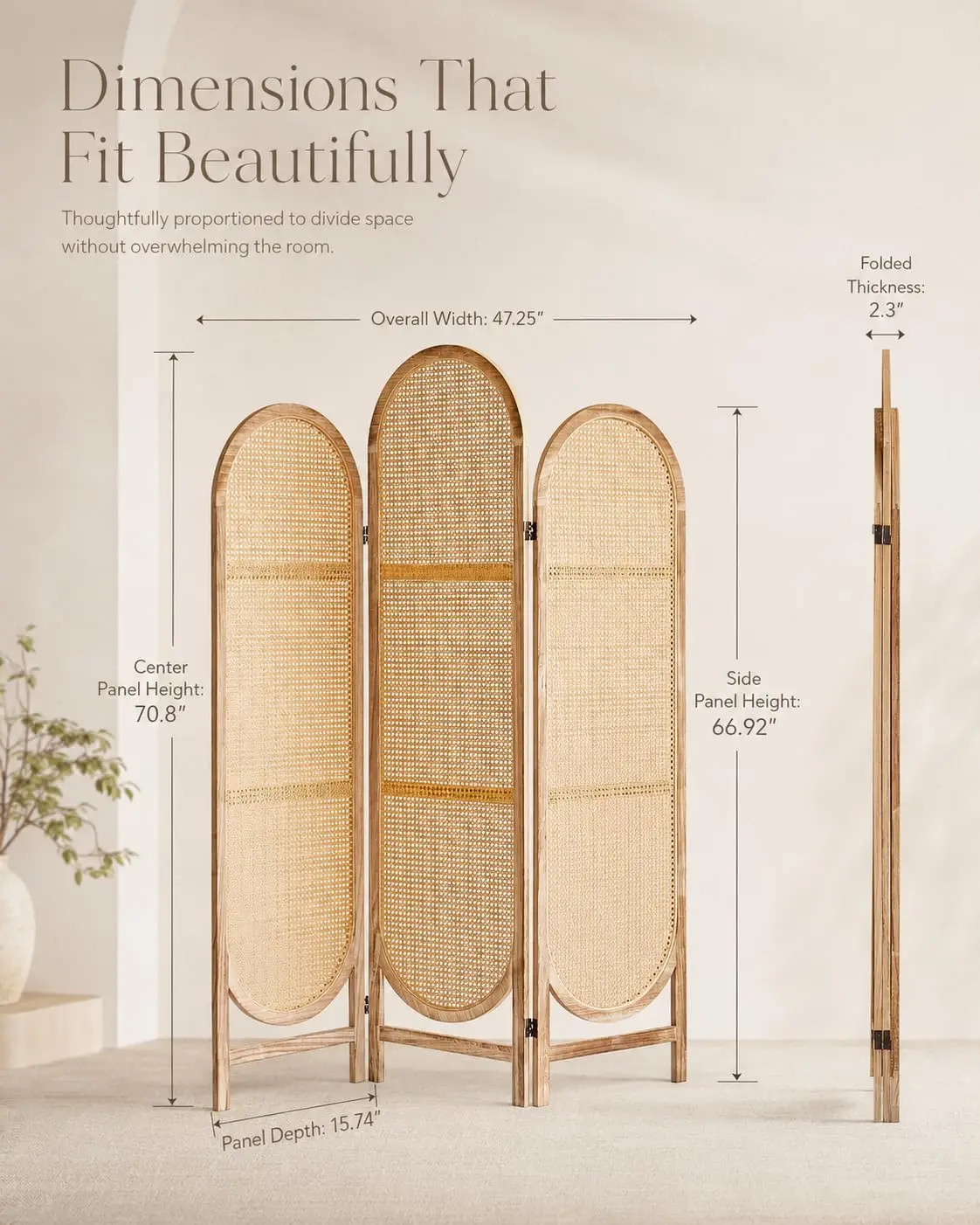 3 Panel Room Dividers and Folding Privacy Screens, Wooden Room Divider with Bi-Directional Hinge, Pre-Assembled, Customized