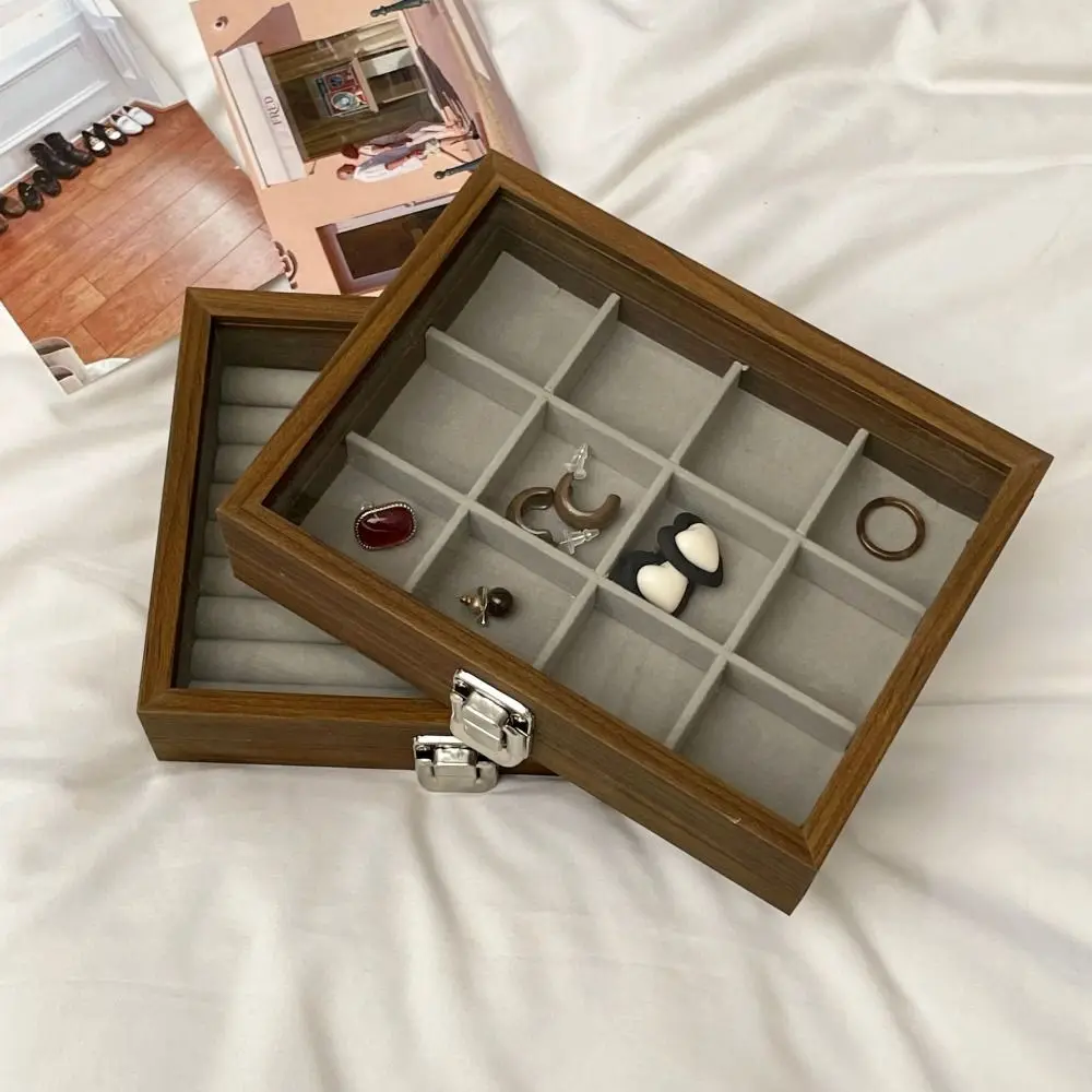 

Square Wooden Jewelry Box Large Capacity Jewelry Display Jewelry Display Tray Glass Lid Storage Box Jewelry Organizer