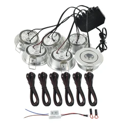 1W x 6 pcs Mini LED Spot Downlights Lamp Set Ceiling Recessed 40mm Hole Silvery Black White 4m Long cord Cabinet Lights full kit
