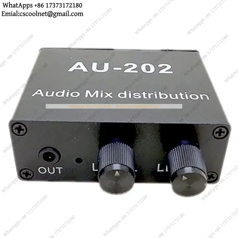 k06 AU-202 2 Input 2 Output Stereo Mixer Audio Distributor for Headphone External Power AMP Volume Control