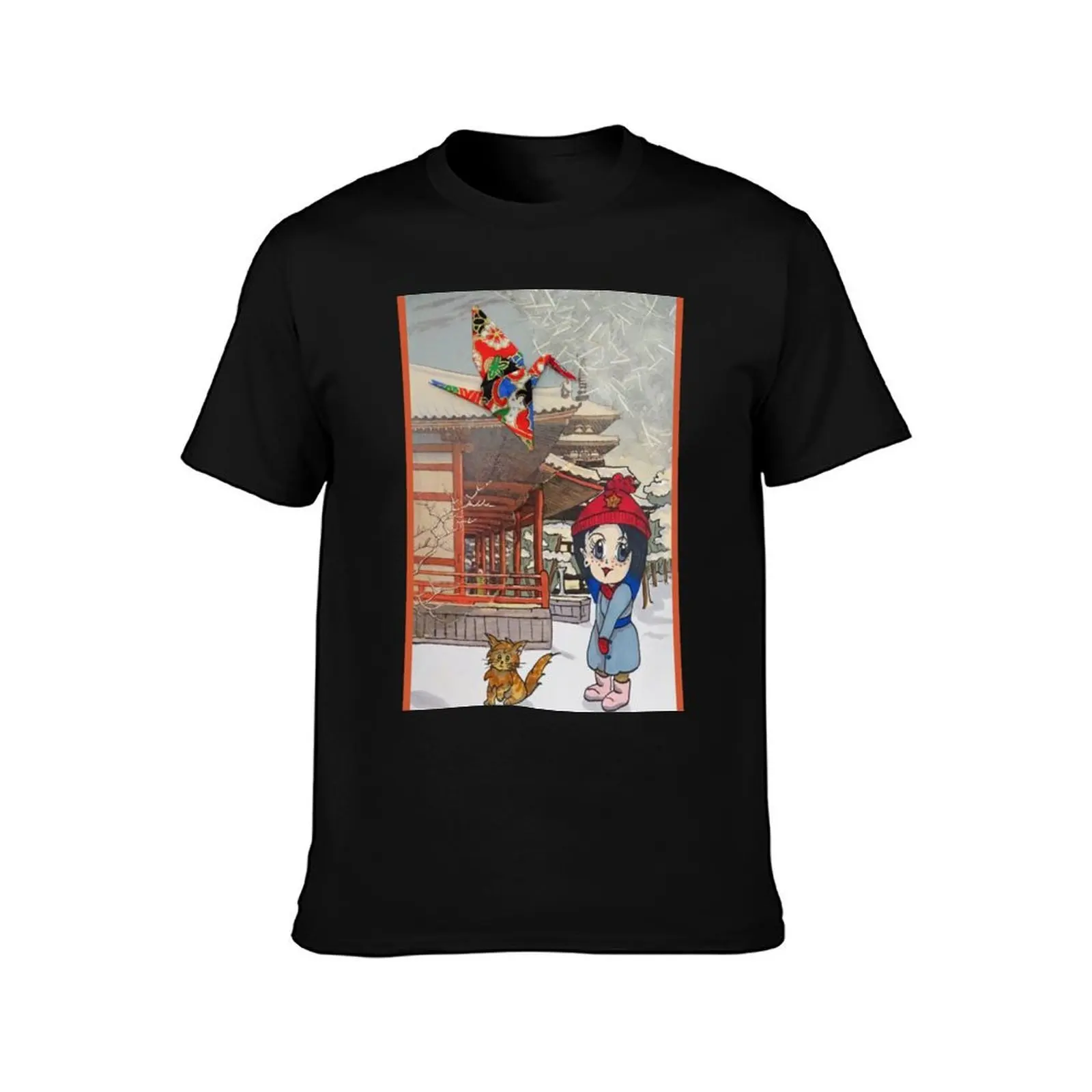 Japanese shrine and temple in the snow T-Shirt Casual Daily Graphic Tee