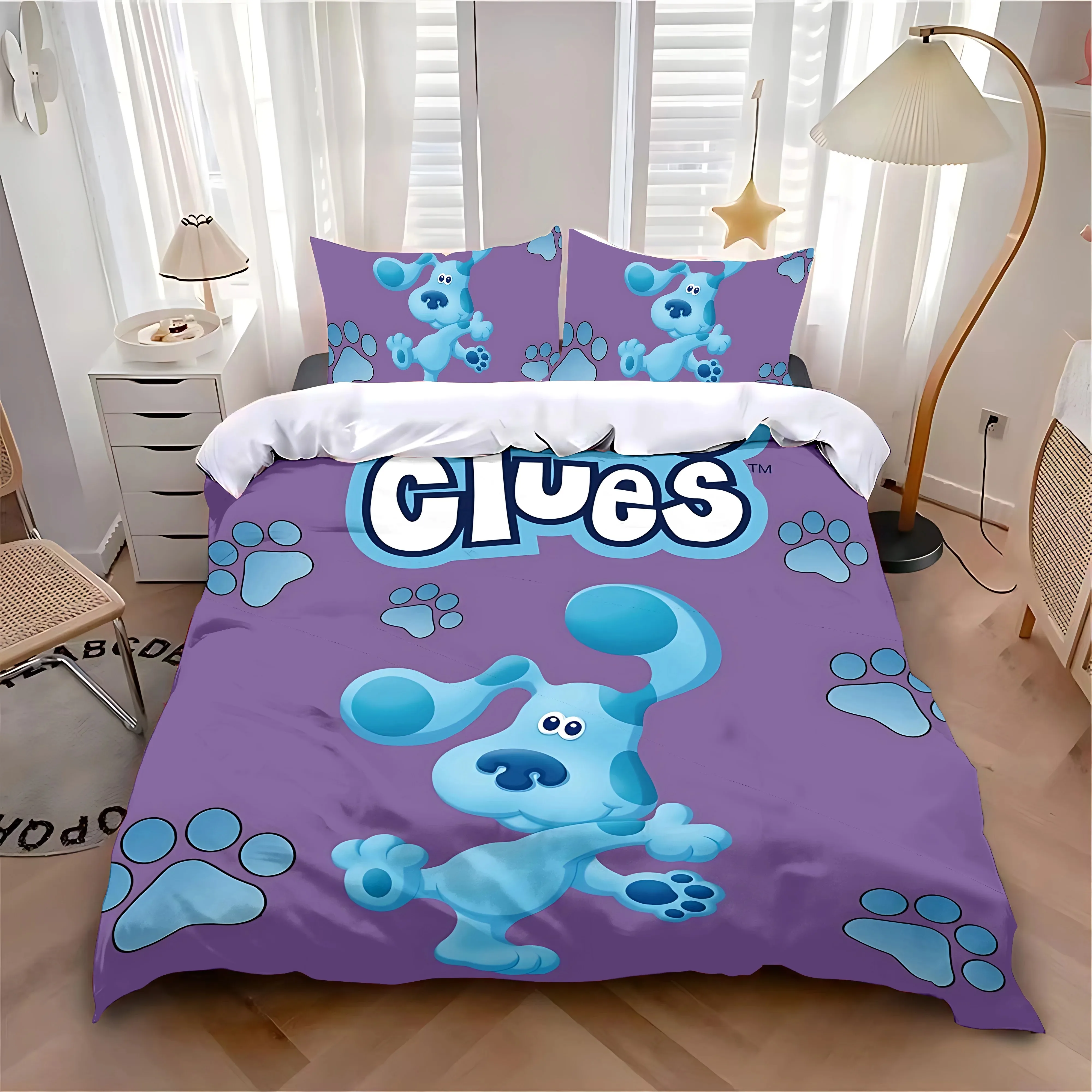 Parure de lit dessin animé B-Blue's C-Clues, décoration de chambre à coucher pour enfants, ensemble de housse de couette simple et Double taille pour adultes garçons filles