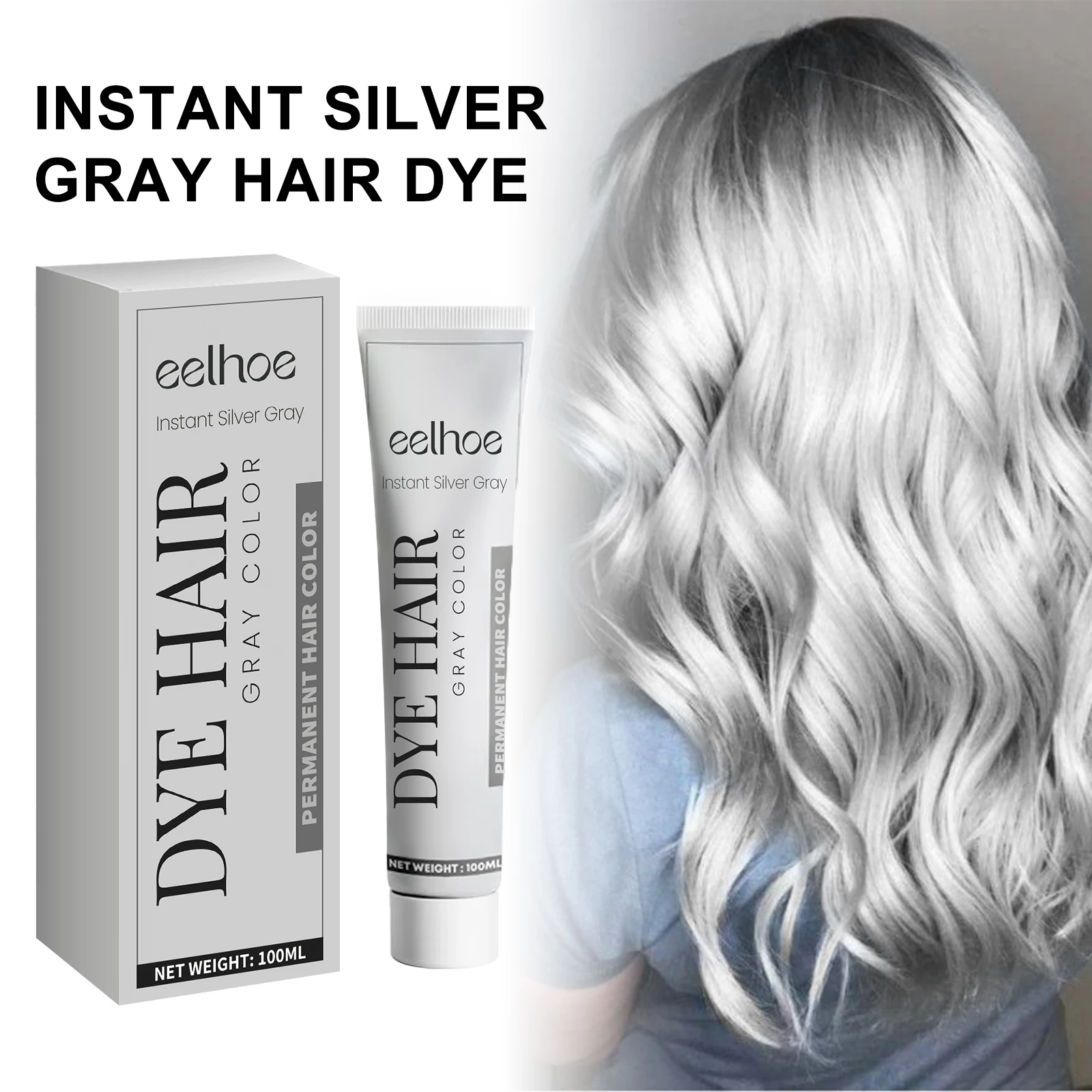 

EELHOE Ash Grey Hair Dye Cream Natural-Looking Color & Formula Hair Color Kit for Trendy Silver Tones, Non-Damaging Application