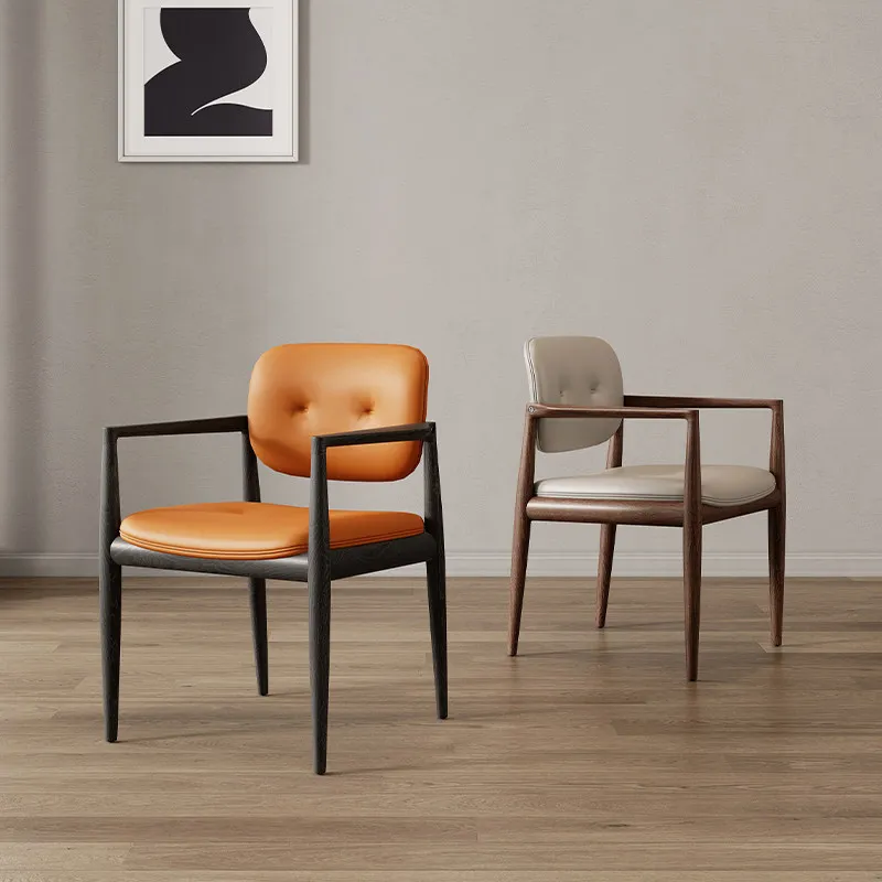 

Solid wood high-end cowhide dining chair retro solid wood chair office desk armchair