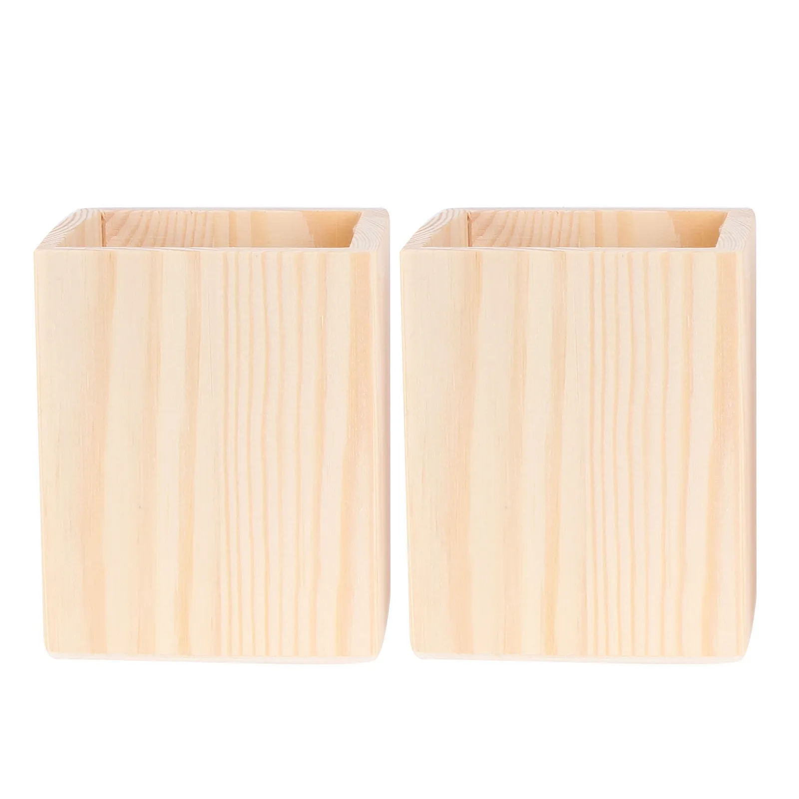 2Pcs Unpainted Wooden Pen Holder Blank Pencil Cup DIY Craft Project Pine Wood Desk Organizer for Office School Art Supplies