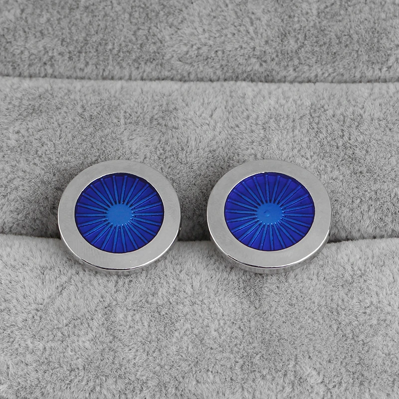 Groom Shirt Suit Tuxedo Blouse Round Sun Cuff Button Statement Mens Blue Sunshine Design Cufflinks