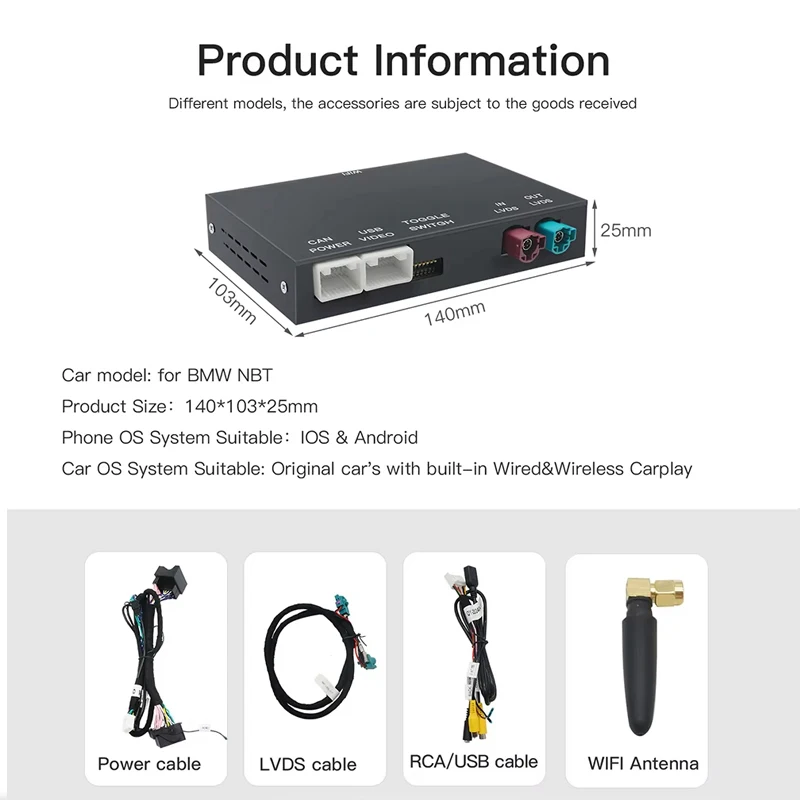 CarPlay wireless per BMW NBT, sistema EVO 1 2 3 4 5 6 7 Serie X1 X3 X4 X5 X6 MINI F56 F15 F16 F25 F26 F48 F01 F10 F22 F20 F30 F32