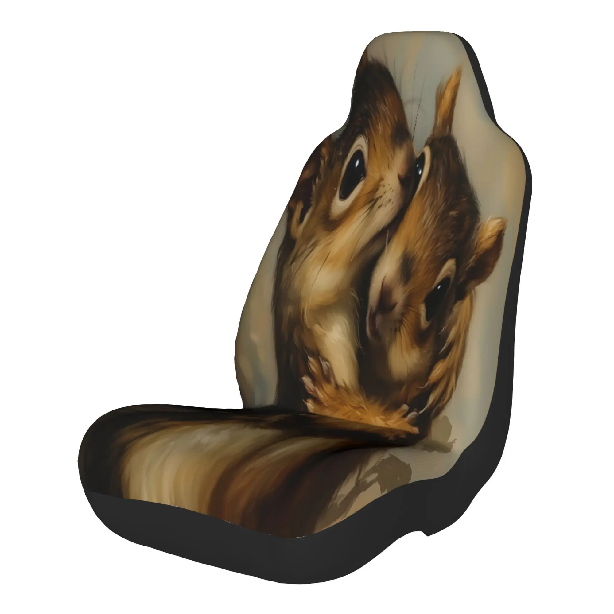 Set Of Two Charming Squirrels Cuddling In A Cozy, Artistic Woodland Environment. These Car Seat Covers Fit For All Types Of Vehi