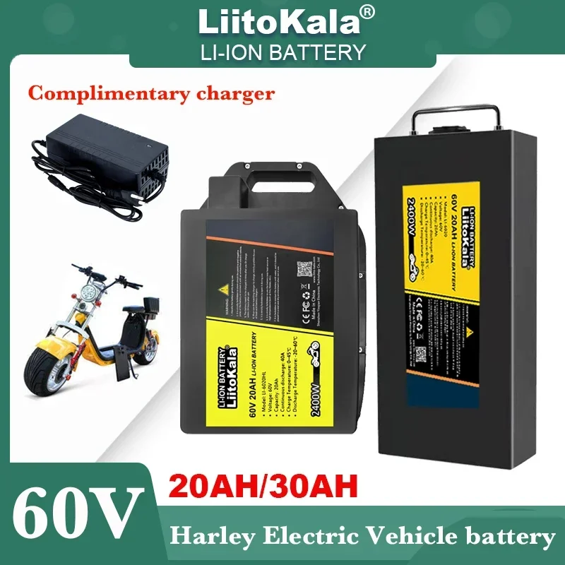 LiitoKala 60V 20ah 30ah Electric motorcycle Waterproof Lithium Battery 18650 CELL 500w-2400W use for City coco Scooter Bicycle