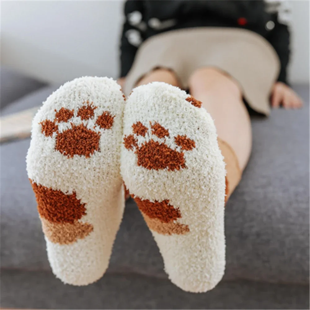 Calcetines de felpa con garras de gato para mujer, calcetines de lana de Coral, gruesos, cálidos, para dormir, para cama, regalo de Navidad, envío directo