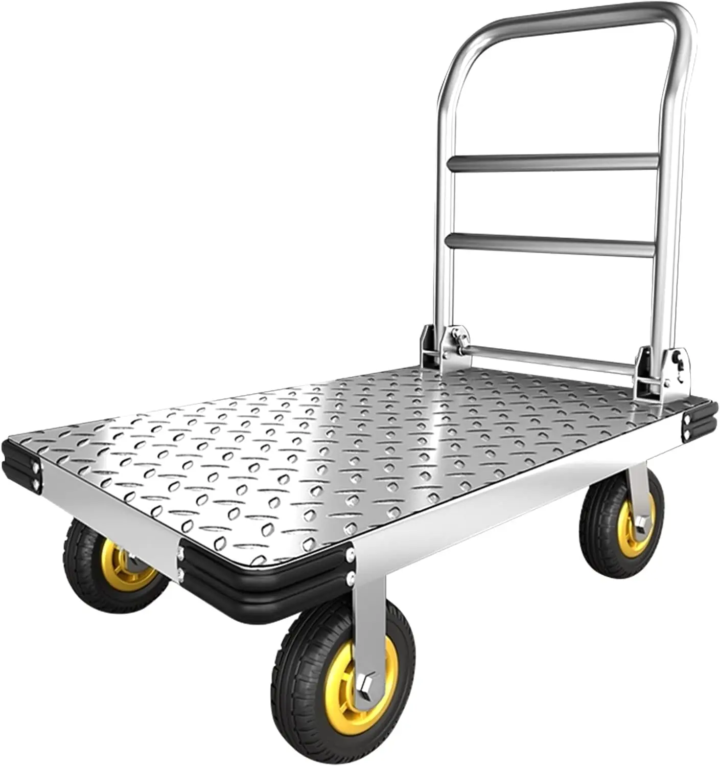 รถบรรทุก Heavy Duty Push Cart Dolly ความจุ 2000 ปอนด์พับค่าเฉลี่ย Flatbed รถเข็น 6 ''ล้อหมุนเหล็กขนาดใหญ่