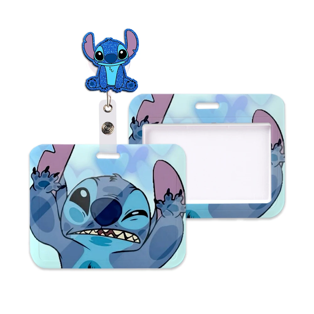 

Stitch Cartoon Lanyard Id Credit Card Cover Bus Card Holder With Glitter Resin Badge Holder Personalized Gift