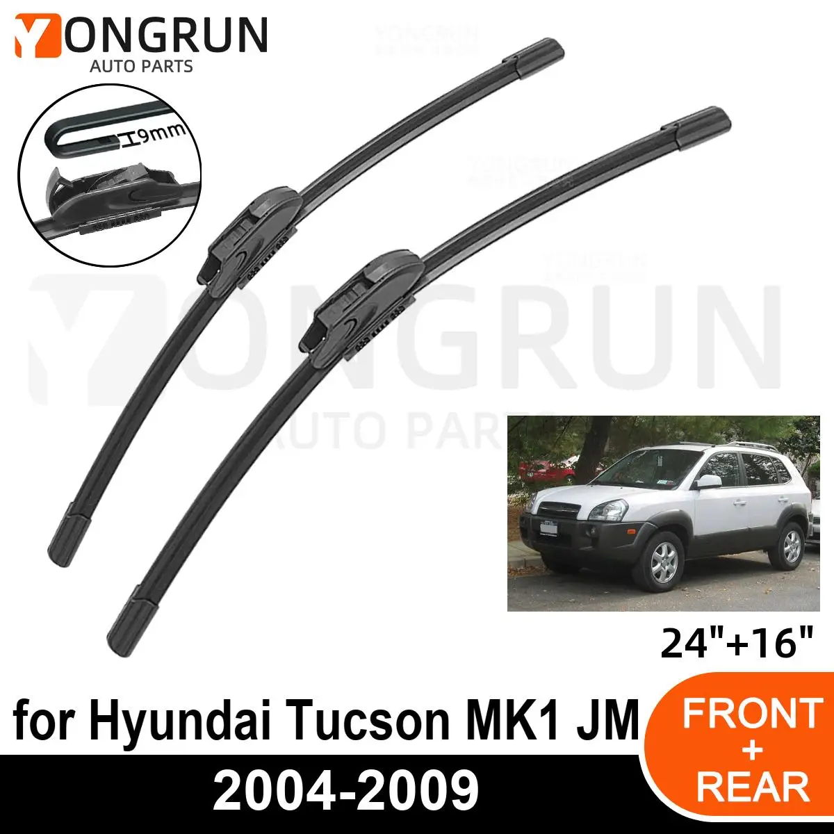 

Car Front Windshield Wipers For Hyundai Tucson JM 2004-2009 Wiper Blade Rubber 24"+16" Car Windshield Windscreen