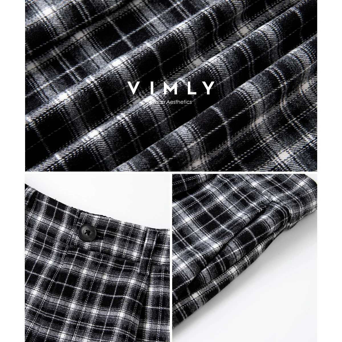VIMLY Woman Plaid Trousers England Style Autumn 2025 New Baggy Button Female Pants Casual Pockets Long Pants Ropa De Mujer A2788