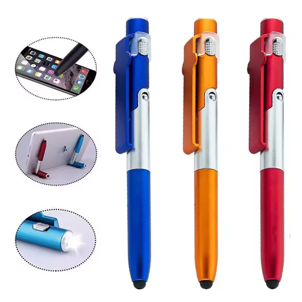 4In1 Multifunction Foldable Ballpoint Pen with LED Light Phone Holder Night Read Writing Pencil Office School Student Stationery