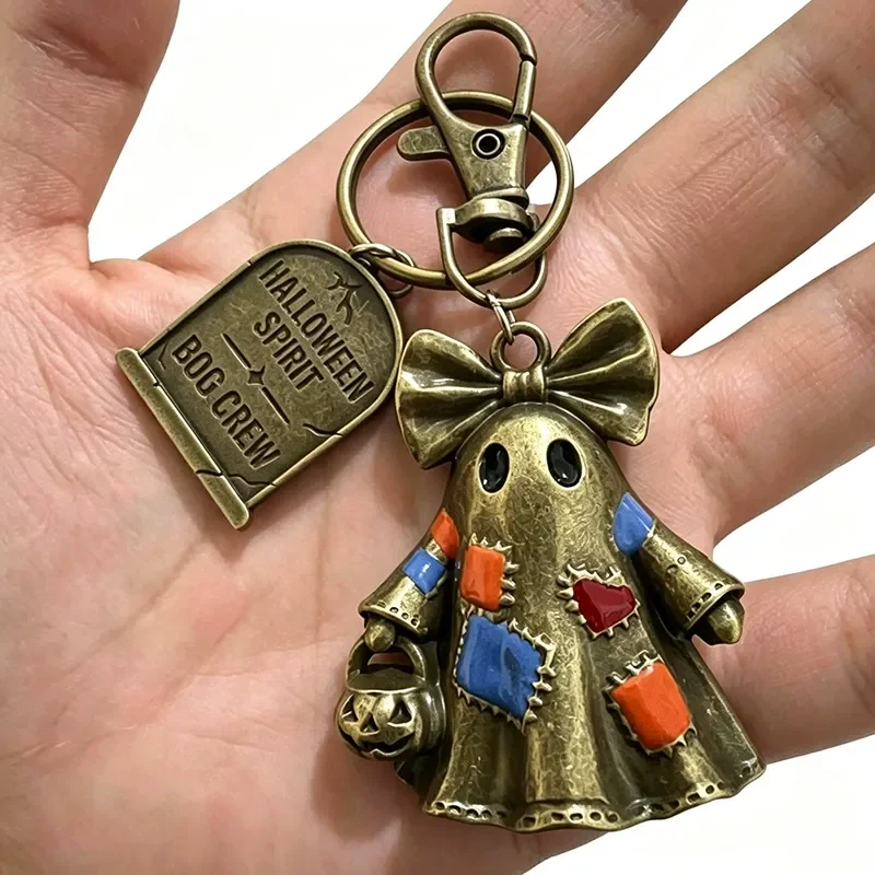 Halloween Ghost Keychain Vintage Alloy Spooky Pendant Trick or Treat Bag Charm Costume Party Souvenir Gift for Women Men Teens