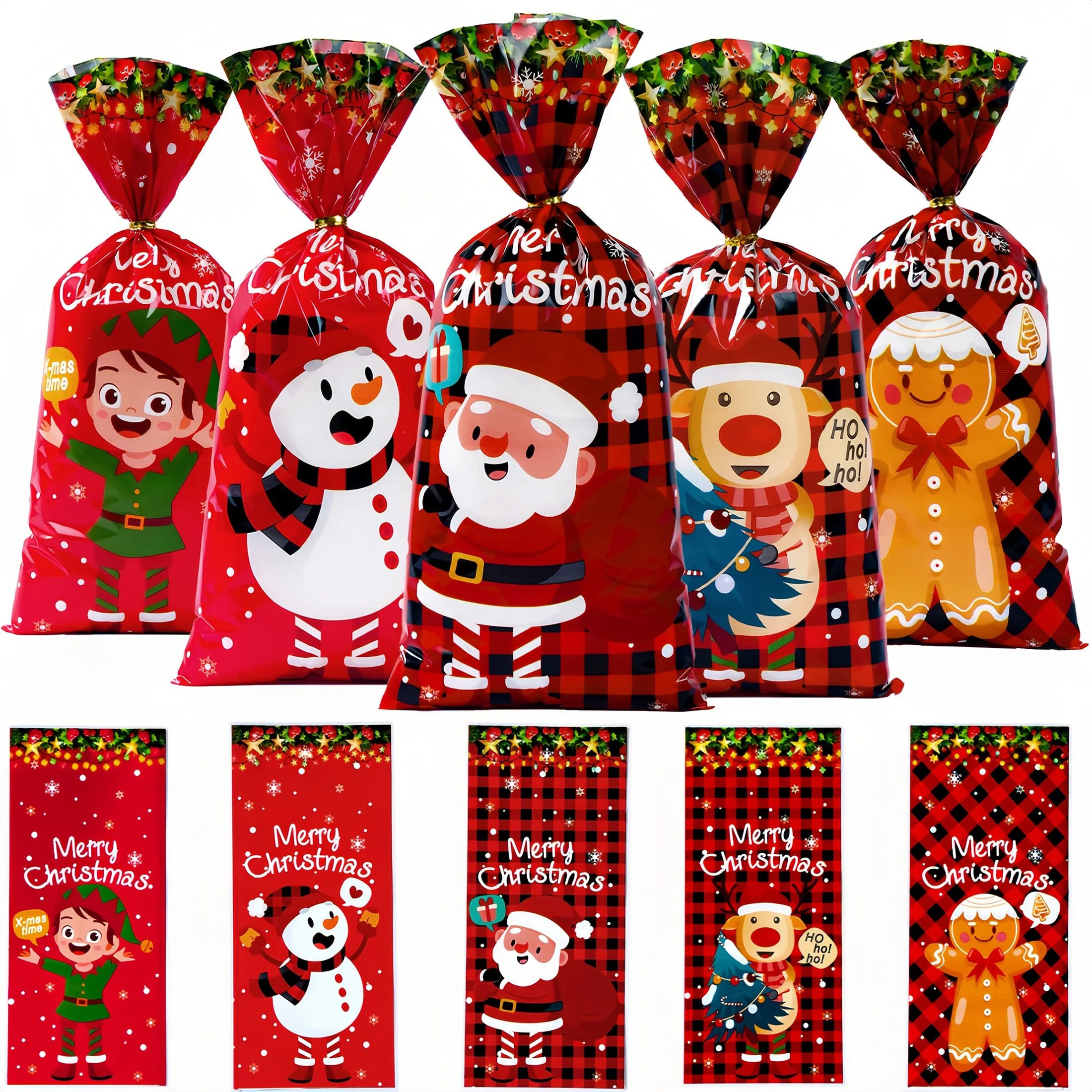 100 Stück/50 Stück Weihnachtsgeschenke Süßigkeitentüten 2026 Weihnachtsdekoration für Zuhause Xmas Navidad Noel Neujahr Verpackungsbeutel