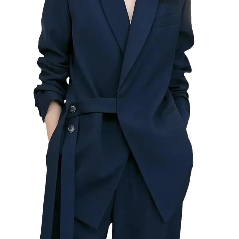 Women Suits Office Sets Pockets Coat Wide Leg Pants New 2023 Spring Autumn Office Wear Women Fashion Elegance Lady Blazer Sets