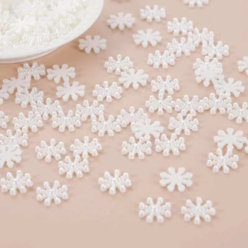 Handgefertigte 100 Stück Beige Perlen-Schneeflocken für Hochzeiten, Weihnachten und Feiertags-Flachdekorationen – Detail 4