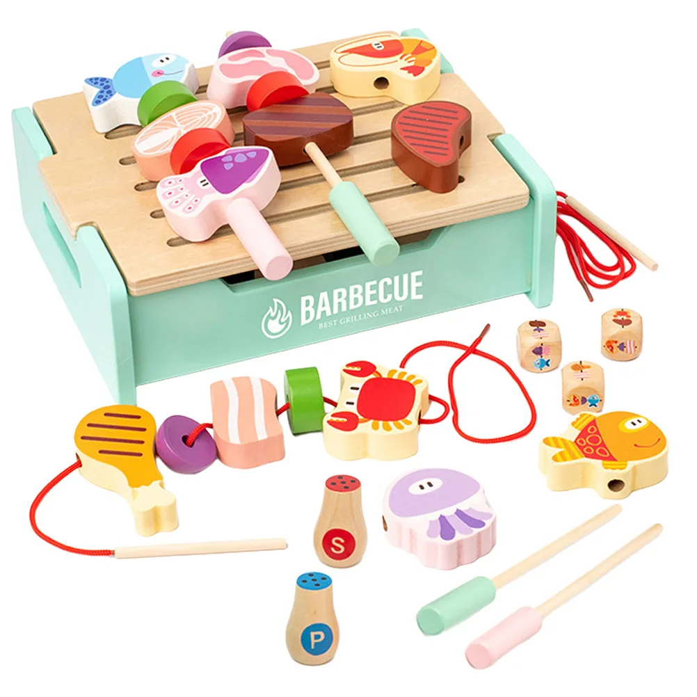 1 set 1 set houten barbecue voor kinderen Fantasiespel Educatieve keuken Simulatie kookset Kinderen Barbecue Speelhuisje