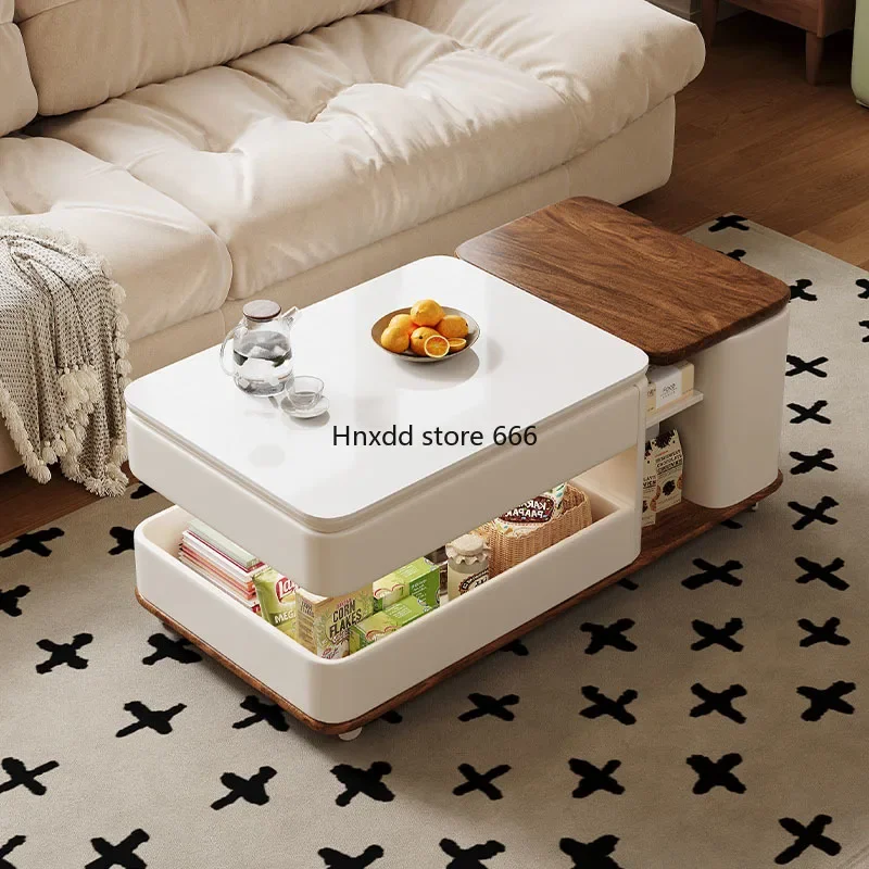 Coffee table rock slab tea table multi-functional lifting small apartment living room trolley light luxury edge