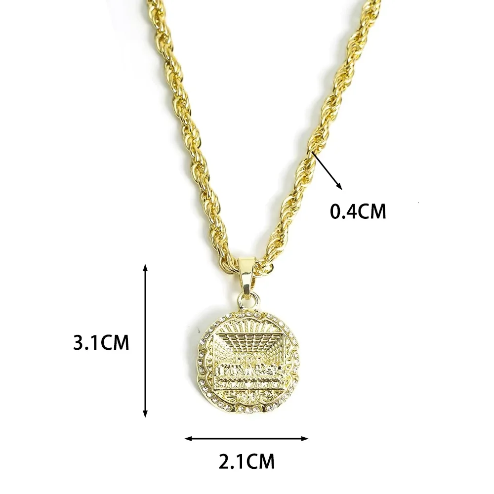  Hip Hop Round Medallion Last Supper Pendant Necklace With 4MM Rope Chain Fashion Necklaces for Men and Women Rock Rapper Jewel