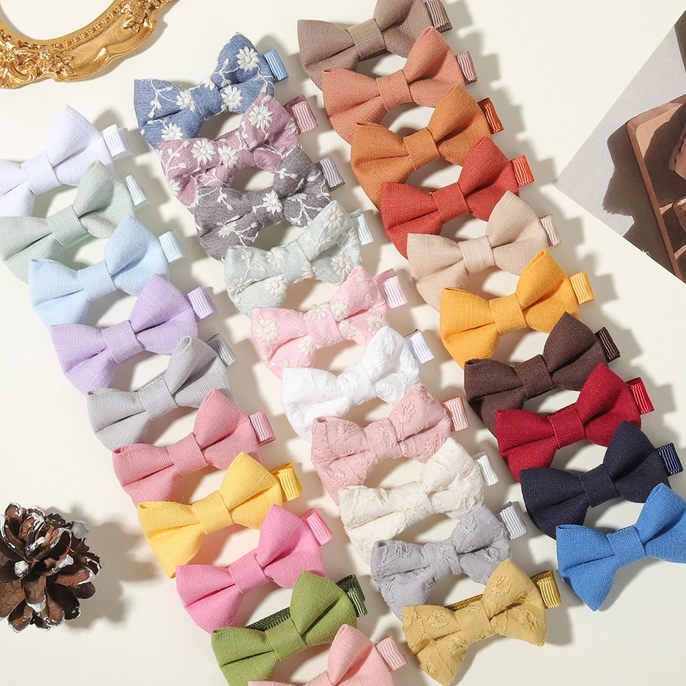 

2 шт. Изысканные мини-бантики для волос из хлопка, 5,5 см, с нескользящими заколками-крокодилами для девочек и малышей