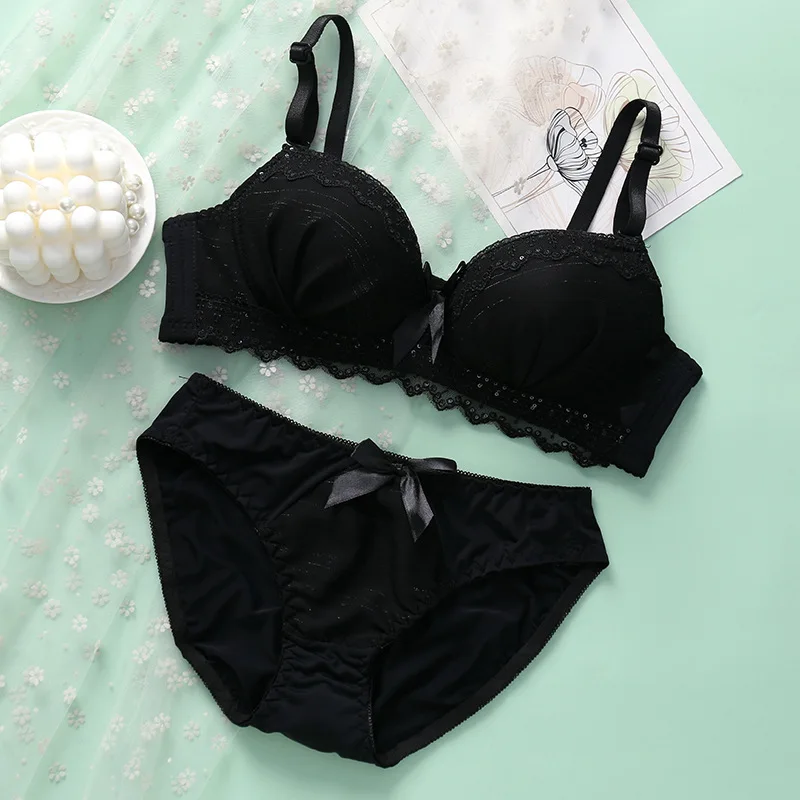 Summer New Sexy Women Bra Set Cute Fashion Wireless Gather Underwear Comfortable Panties Soft Push Up Top Lace Lingerie Set