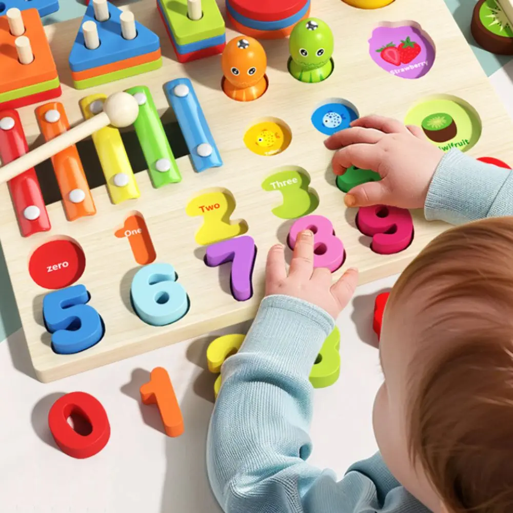 Educational Geometric Shape Matching Game Exercise Hands-on Early Learning Wooden Geometric Stacked Color Sorting 4 in 1