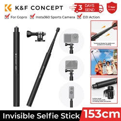 K&F CONCEPT 60 Inch Invisible Selfie Stick Extension Pole For Insta360 Sports Camera GoPro DJI Action 1/4