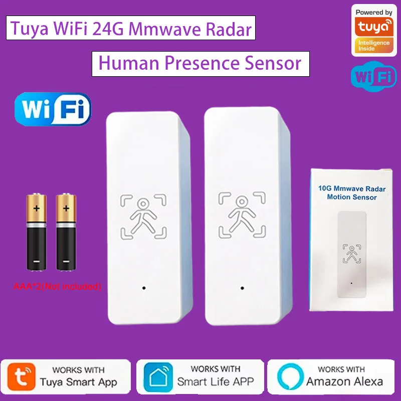 24G Wi-Fi датчик присутствия человека на батарейках 2,4 ГГц ммволновой радар автоматизация умного дома, совместимая с Alexa Google Assistant