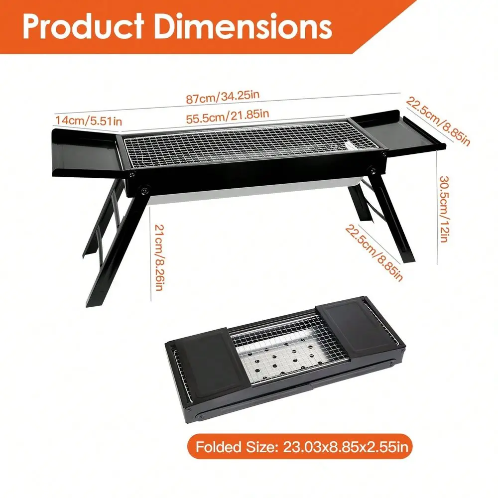 

Charcoal BBQ Grill With Shelf Stainless Steel Grill Net Easy Setup Portable Tabletop Barbecue Grill For Camping Picnic Outdoor