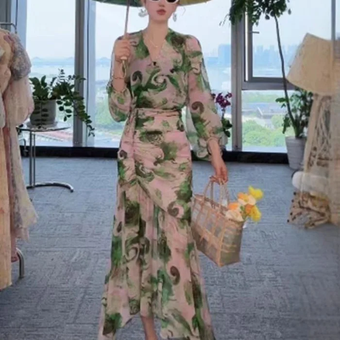 Haut irt à fleurs rétro, taille haute, jupe fendue f, ensemble deux pièces pour femmes, nouvelle tenue assortie, matériel en coton, printemps été