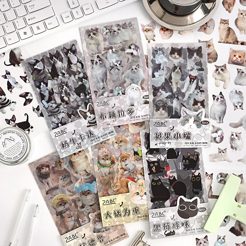 6pcs/lot Kawaii Scrapbook Sticker Meow Star calling Series Scrapbooking Supplies Planner Decorative Stationery Sticker