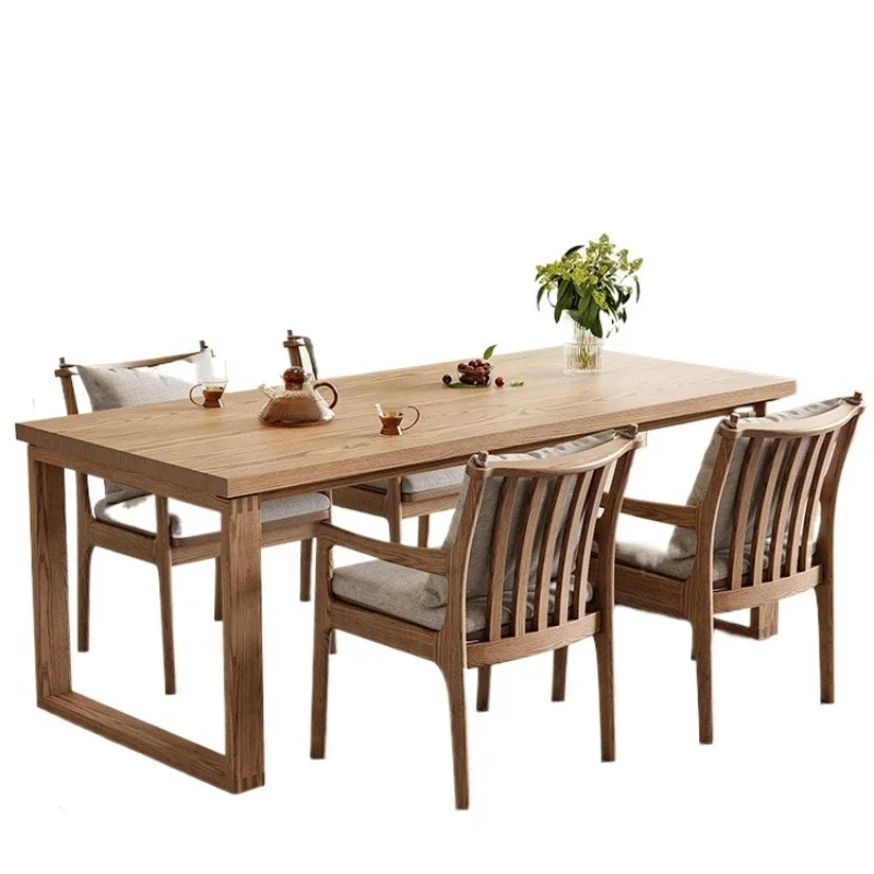 Nordic all solid wood long table household workbench desk tea table ash wood log large board table