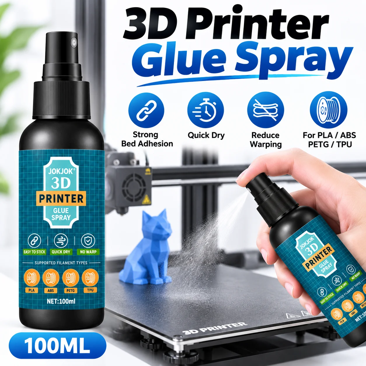 JOKJOK 3D Printer Adhesive Spray Build Plate Glue For PLA ABS PETG TPU Filament Strong Hold Anti Warp Printing Tool